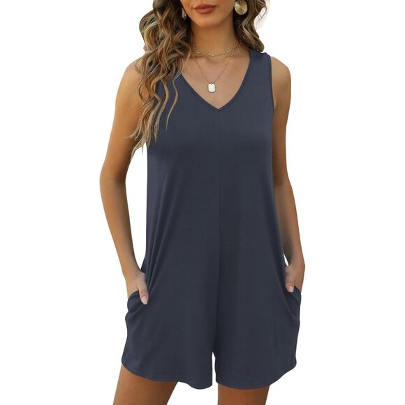 Pants - Womens Jumpsuit Casual Rompers with Pockets - Dark Gray